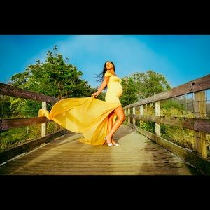 Maternity yellow mermaid chiffon photography dress